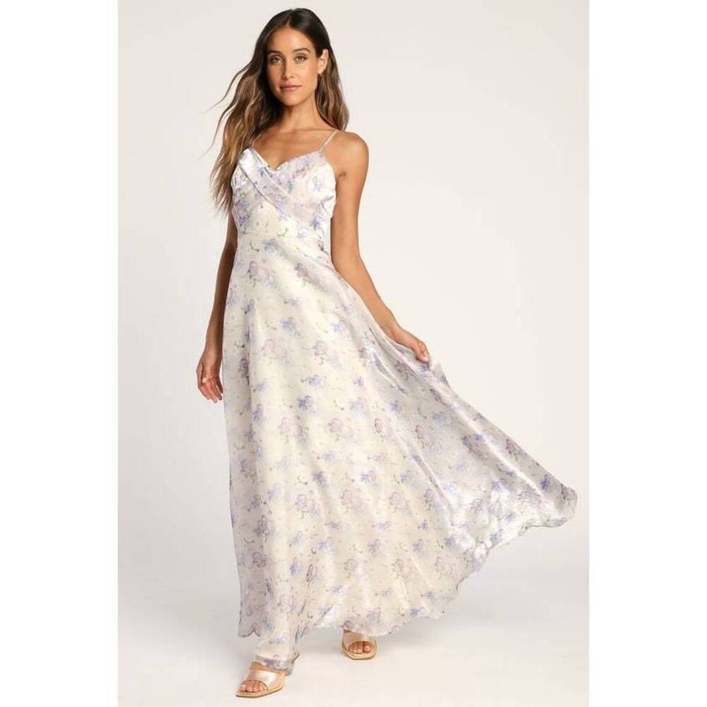 LulusCream Floral Print Sleeveless Maxi Dress White (WORE ONCE for a photoshoot)